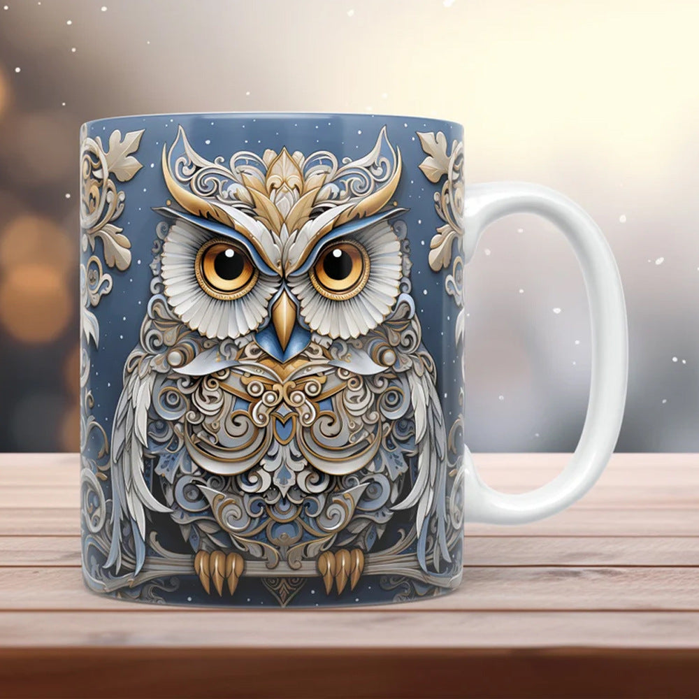 3D Owl Ceramic Mug – Retro Coffee Cup