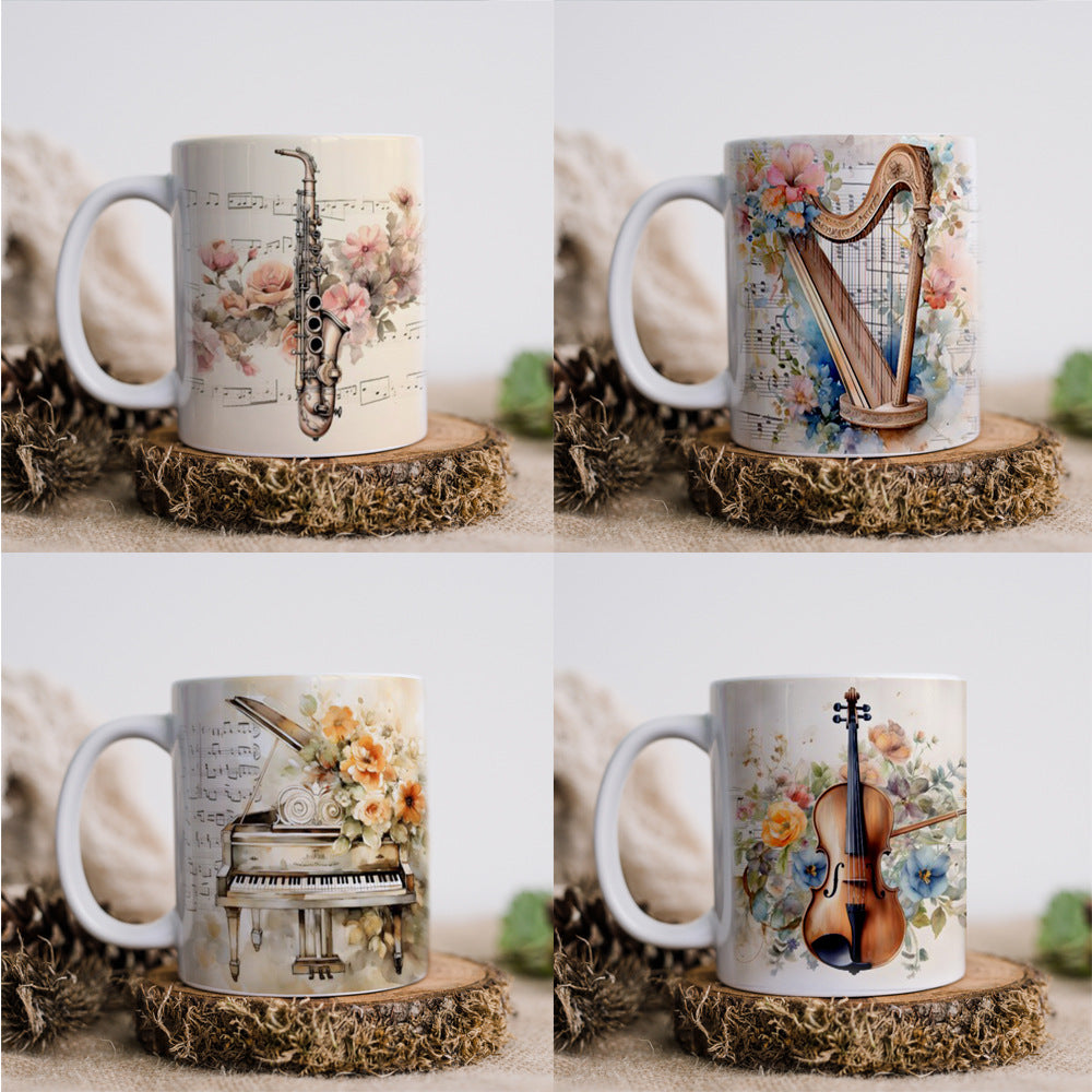 3D Music Mug – Violin, Piano, Harp & Saxophone