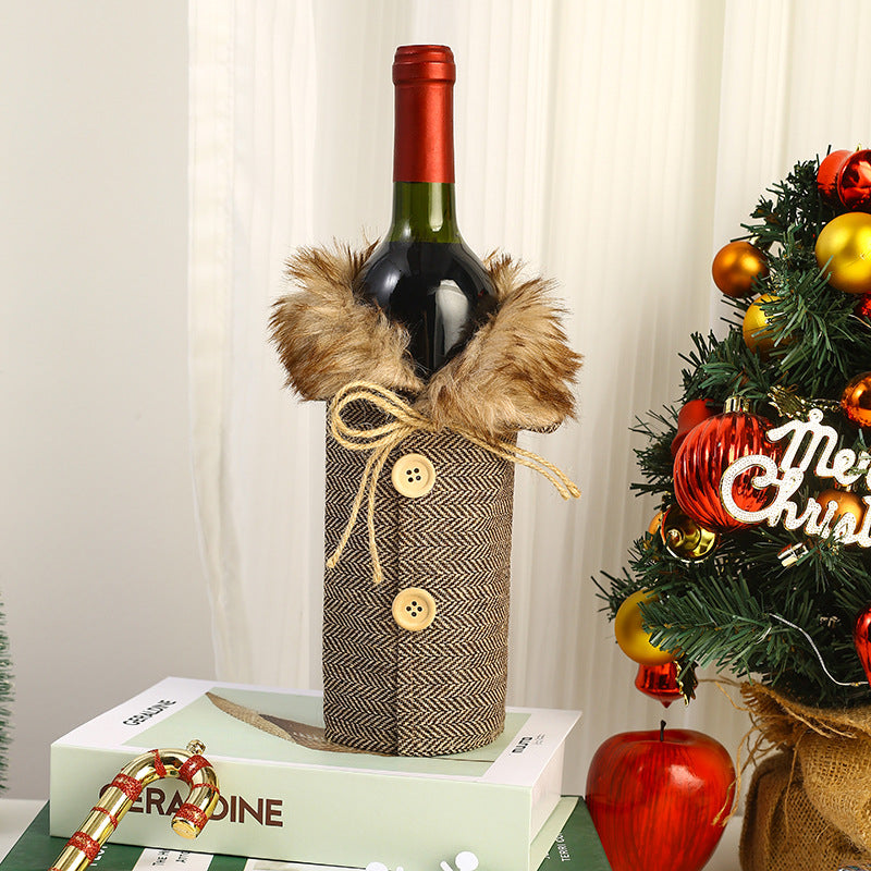 Wine Cover - Christmas Decorations with Bow & Fur Collar