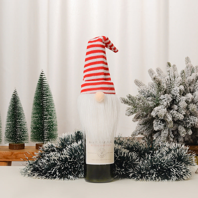 Knitted Santa Wine Cover - Faceless Decorative Hat