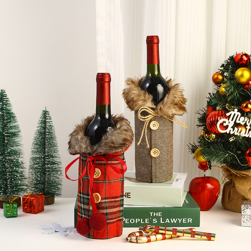 Wine Cover - Christmas Decorations with Bow & Fur Collar