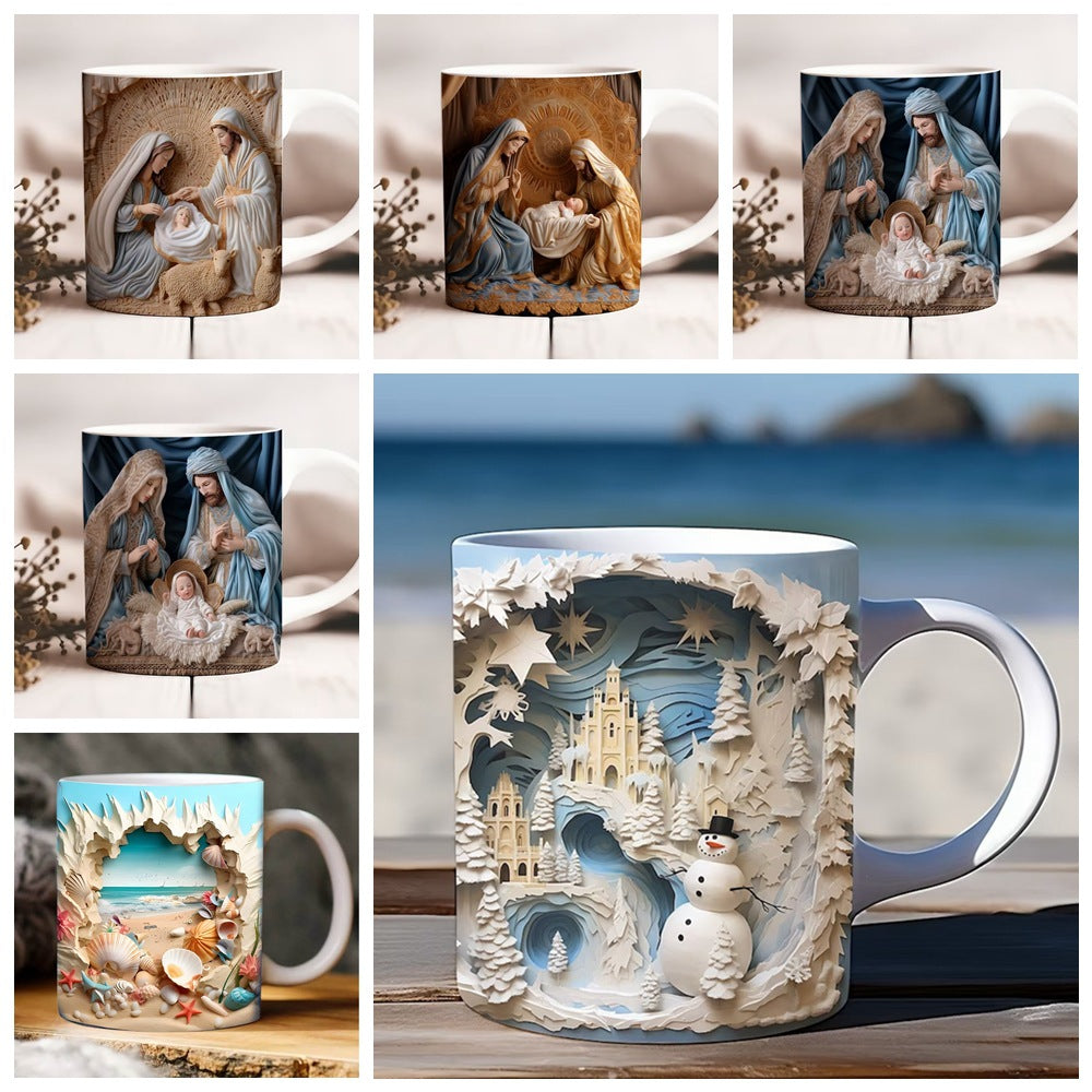 Snowman Castle Mug – 3D Ceramic Coffee Cup