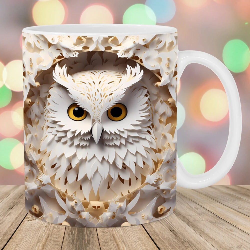 3D Owl Ceramic Mug – Retro Coffee Cup