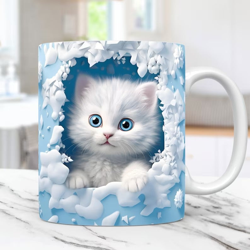 11oz 3D Animal Mug – Cat, Rabbit & Bird Ceramic Coffee Cup