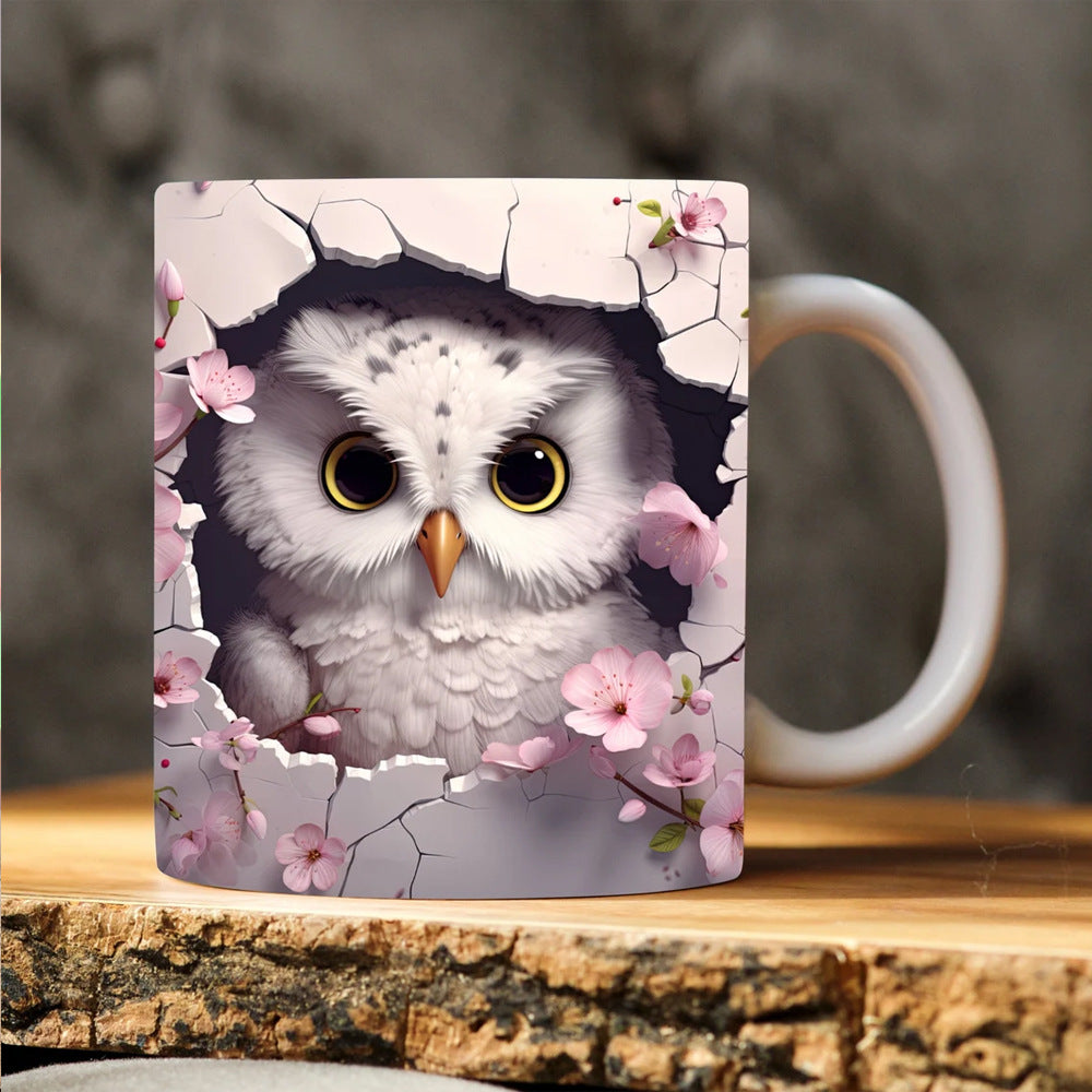 3D Owl Ceramic Mug – Retro Coffee Cup