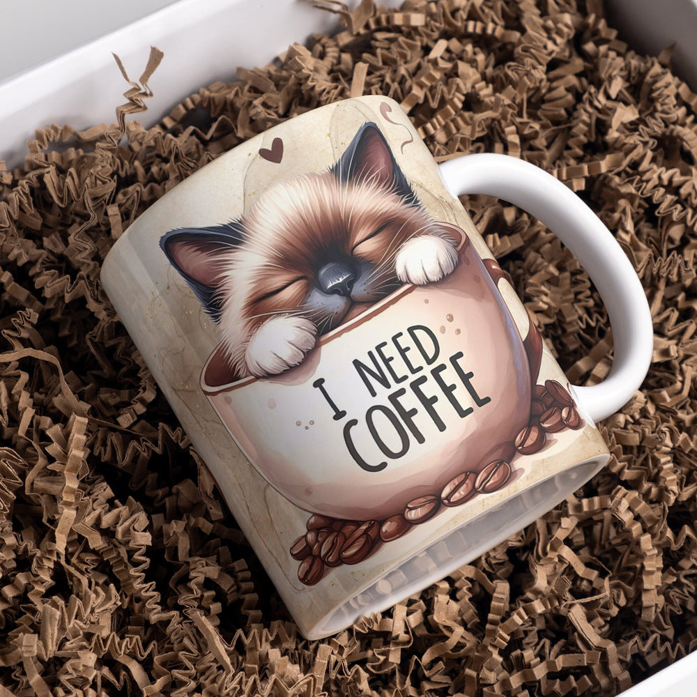 I Need Coffee Mug – Cute Cat Coffee Cup