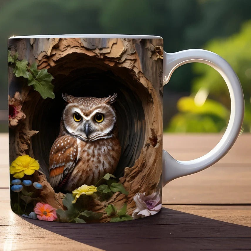 3D Owl Ceramic Mug – Retro Coffee Cup