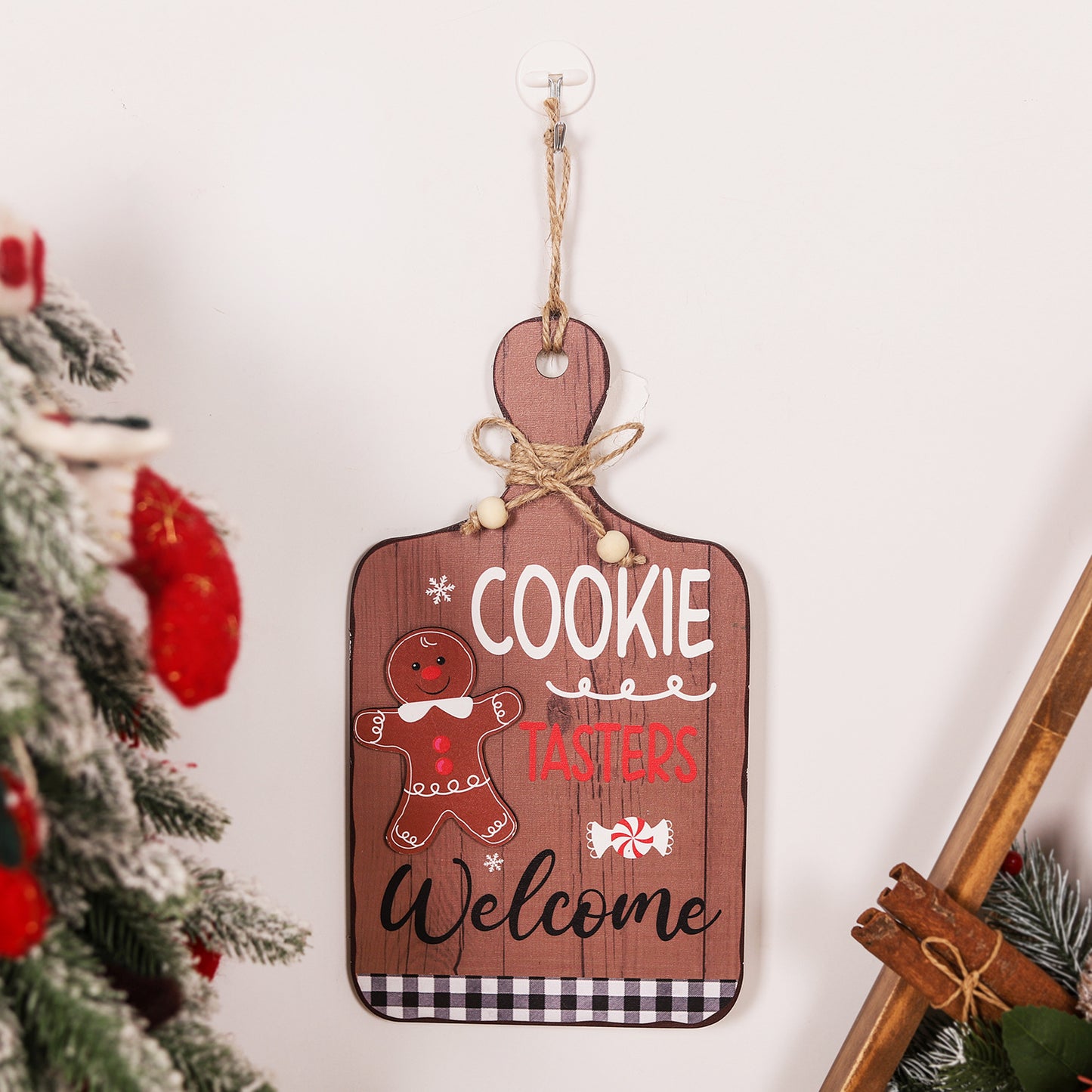 Gingerbread Man Wooden Ornament - Christmas Welcome Decor