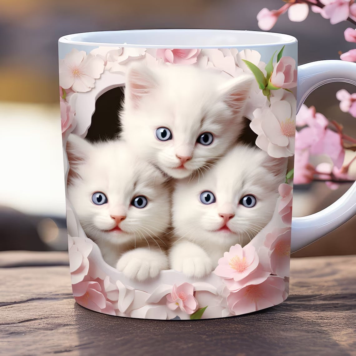 11oz 3D Animal Mug – Cat, Rabbit & Bird Ceramic Coffee Cup