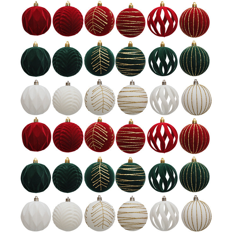 Flocked Christmas Ball - White & Dark Green