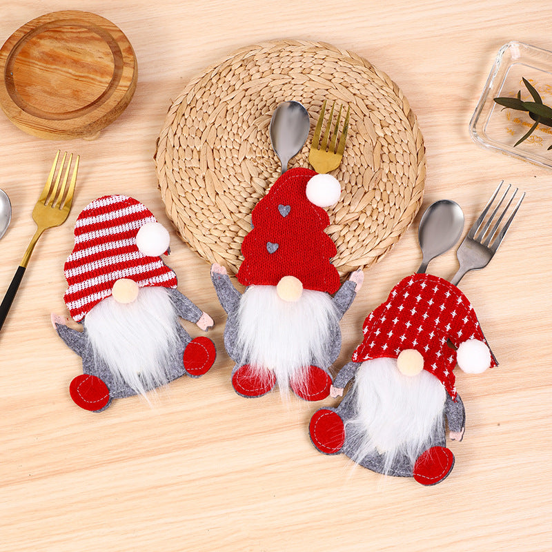 Dwarf Knife & Fork Covers - Faceless Santa & Tableware Decor