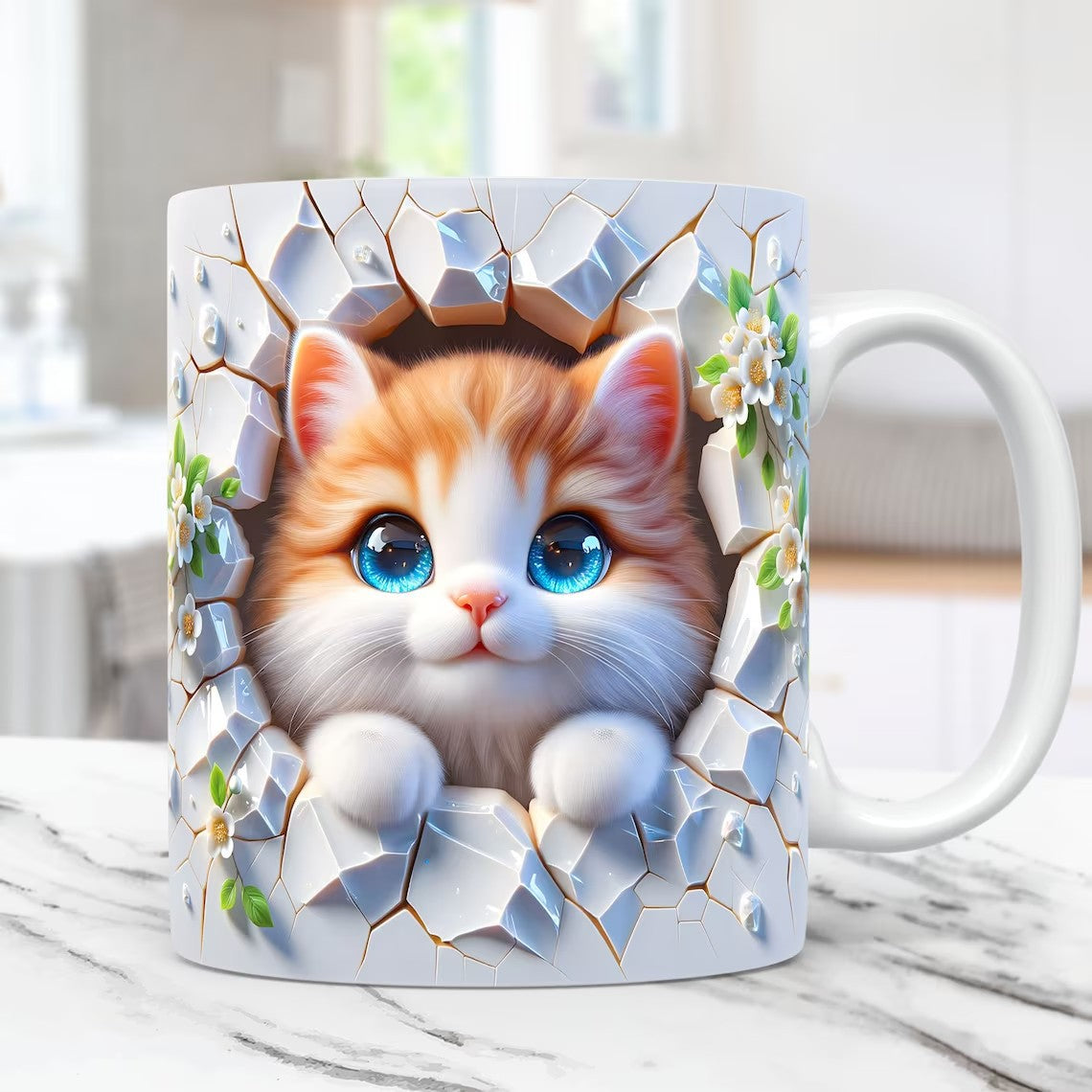 11oz 3D Animal Mug – Cat, Rabbit & Bird Ceramic Coffee Cup