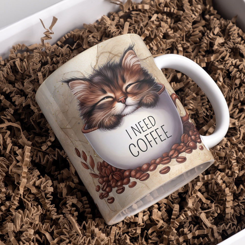 I Need Coffee Mug – Cute Cat Coffee Cup