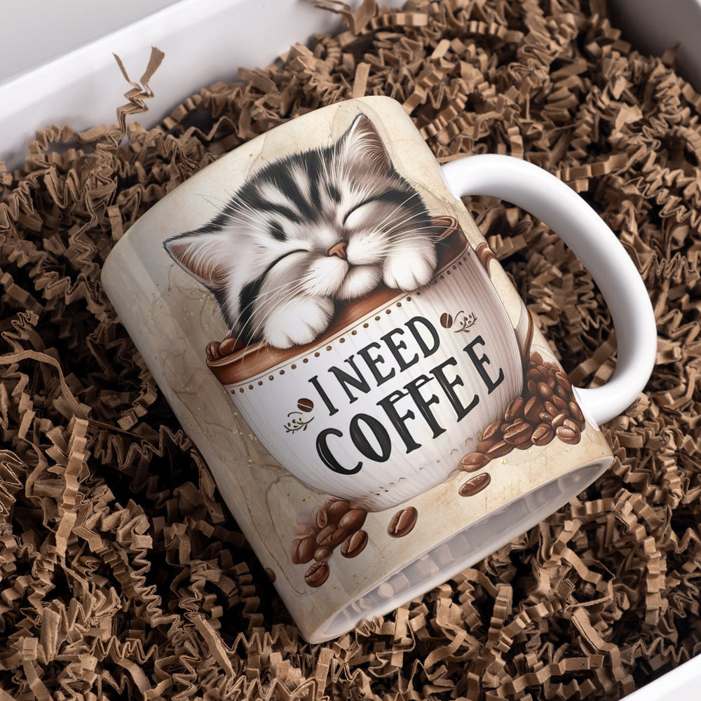 I Need Coffee Mug – Cute Cat Coffee Cup