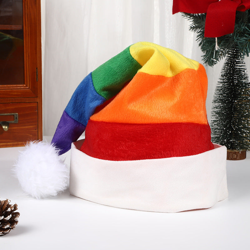 Rainbow Plush Christmas Hat - Fun Santa Hat for Festival Parties