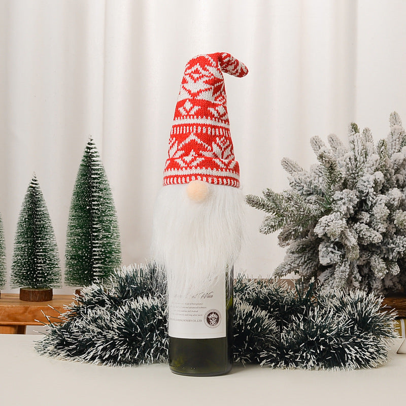 Knitted Santa Wine Cover - Faceless Decorative Hat