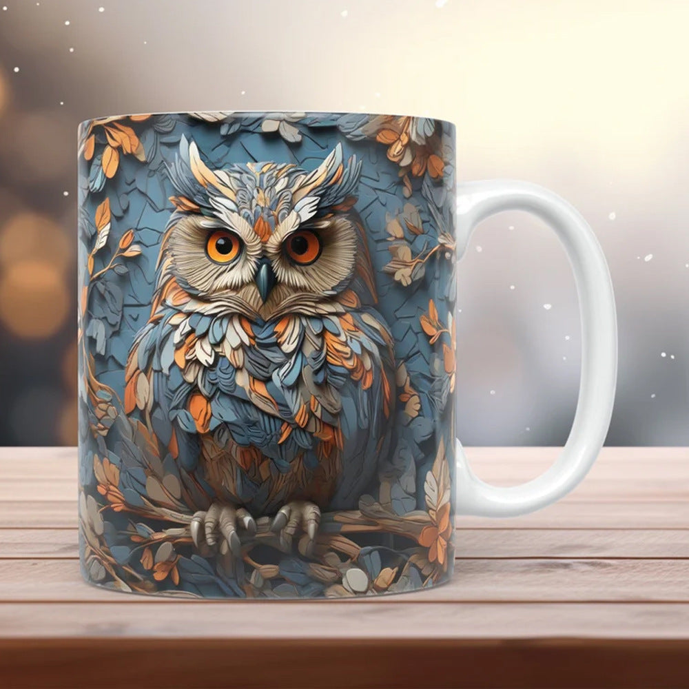 3D Owl Ceramic Mug – Retro Coffee Cup