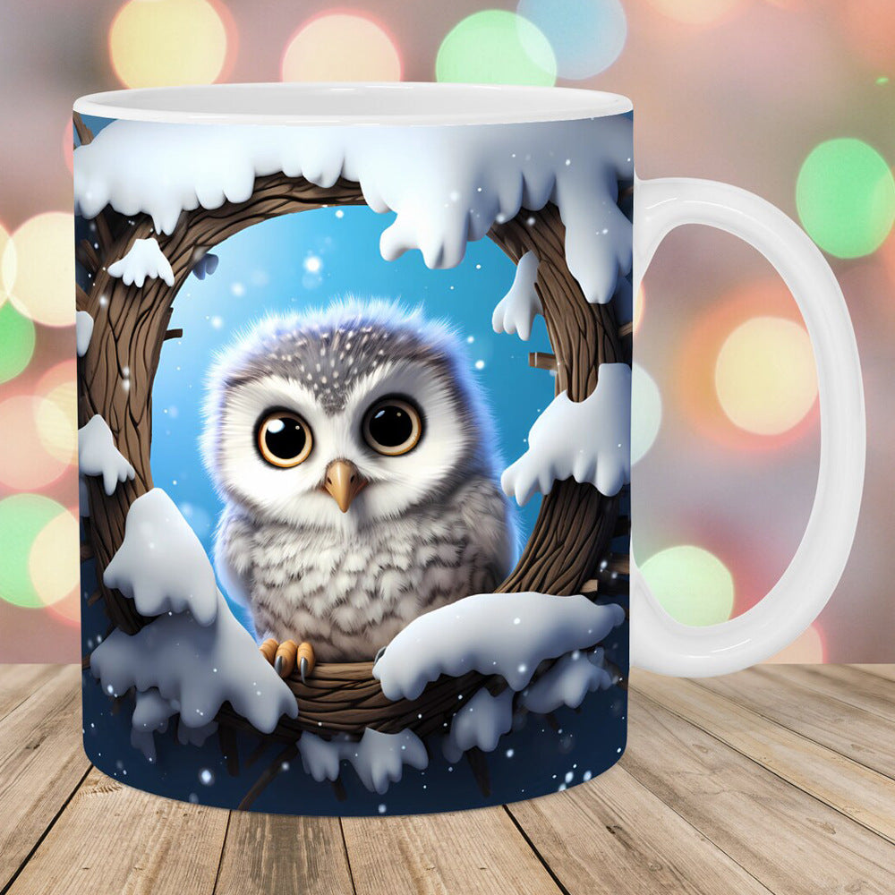 3D Owl Ceramic Mug – Retro Coffee Cup