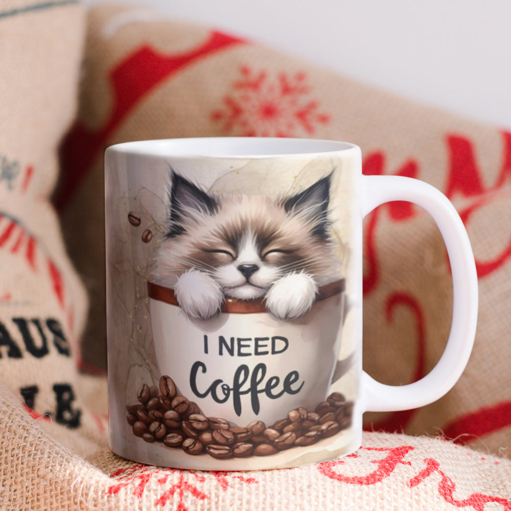 I Need Coffee Mug – Cute Cat Coffee Cup