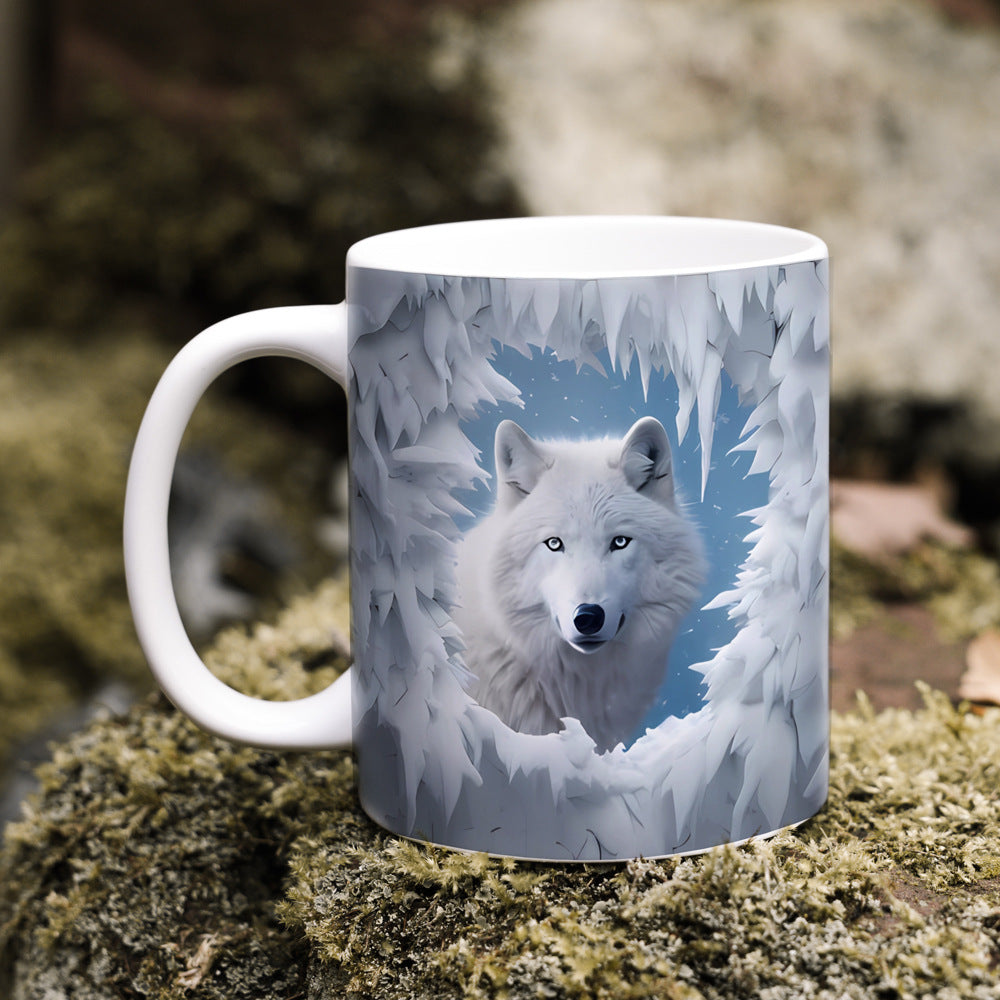 3D Animal Mug – Snow Wolf, Dino, Alpaca & Frog