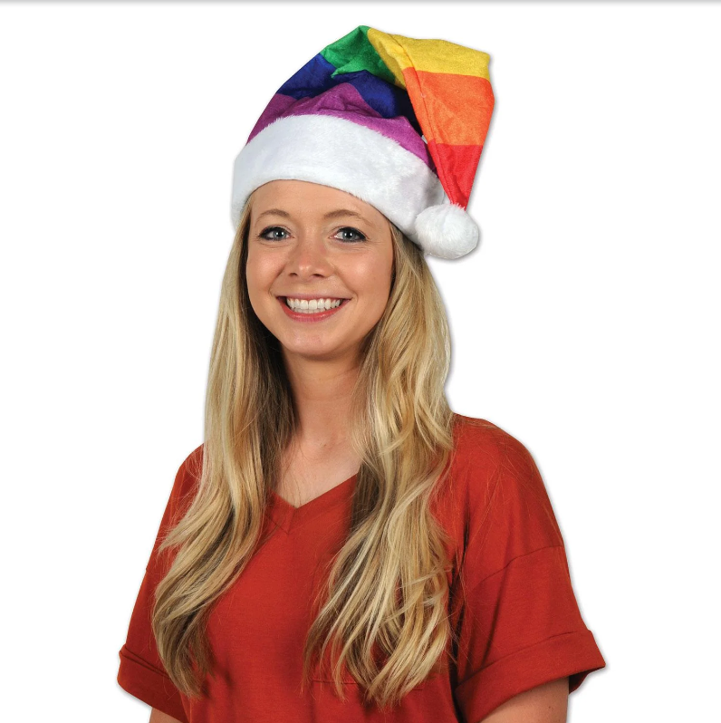 Rainbow Plush Christmas Hat - Fun Santa Hat for Festival Parties