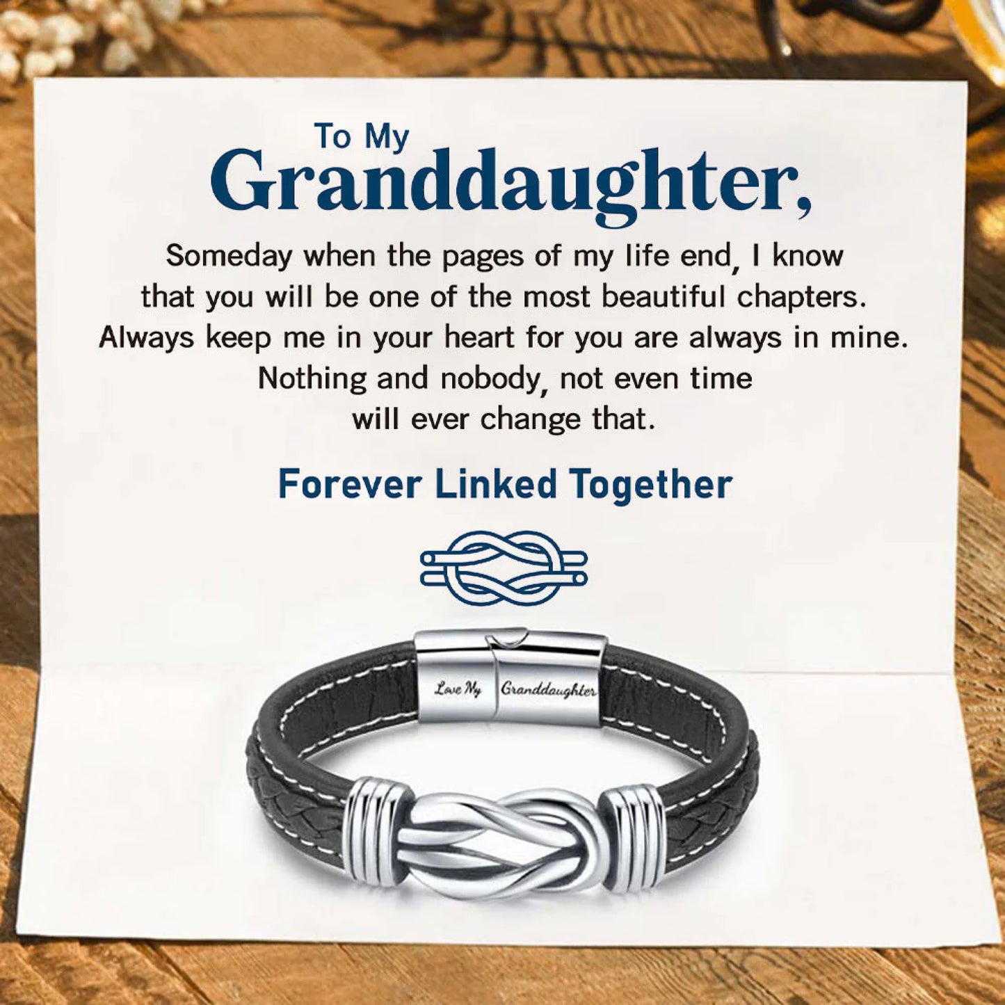 Braided Leather Bracelet - Love My Granddaughter - Forever Linked Together