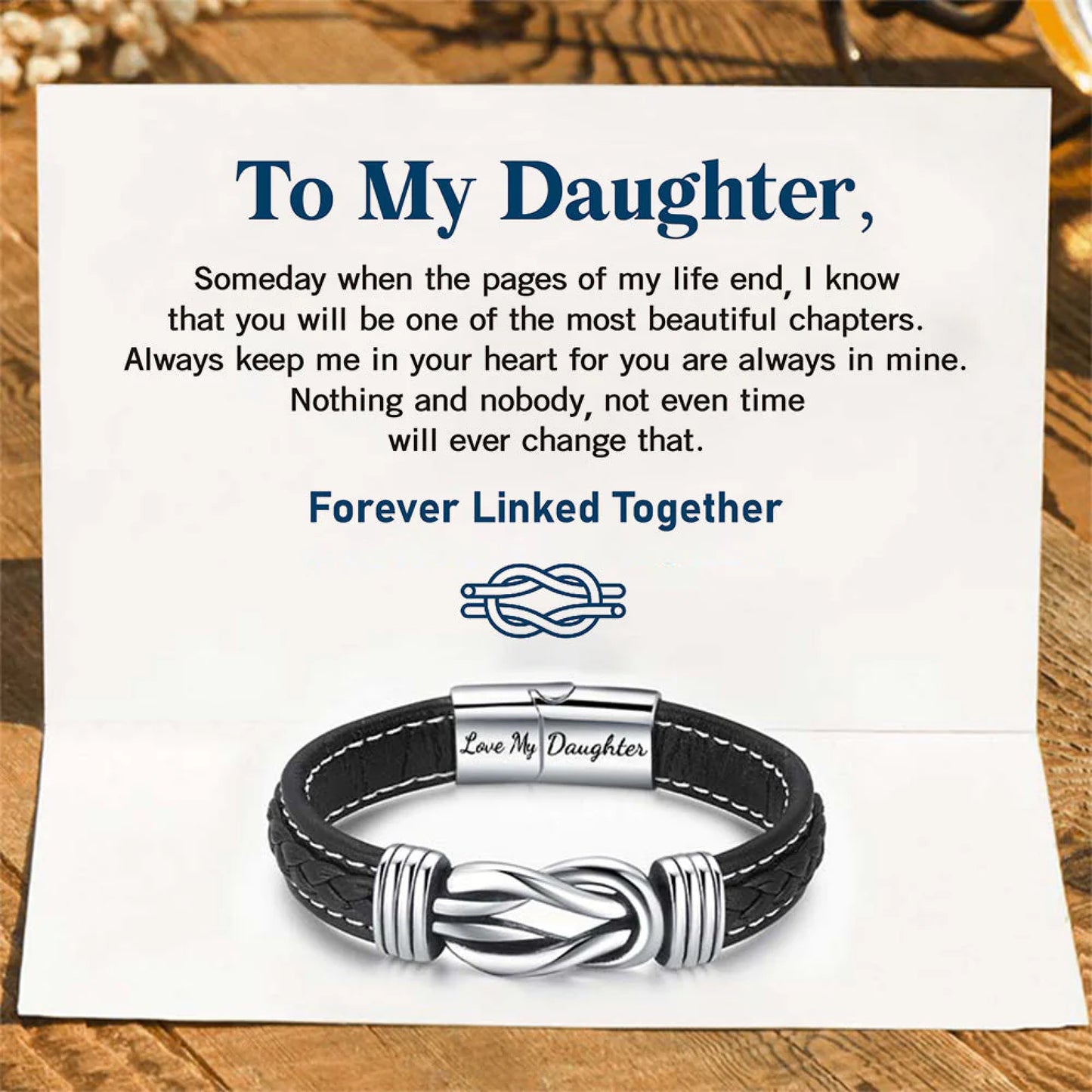 Braided Leather Bracelet - Love My Daughter - Forever Linked Together