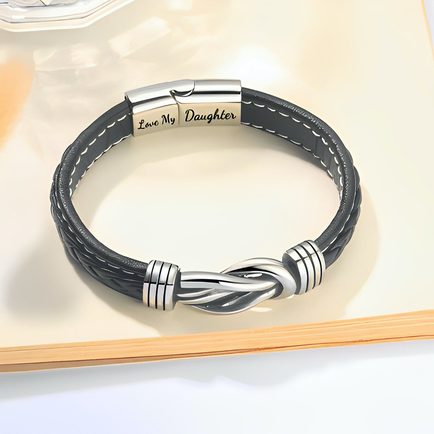 Braided Leather Bracelet - Love My Daughter - "Dad And Daughter Forever Linked Together"