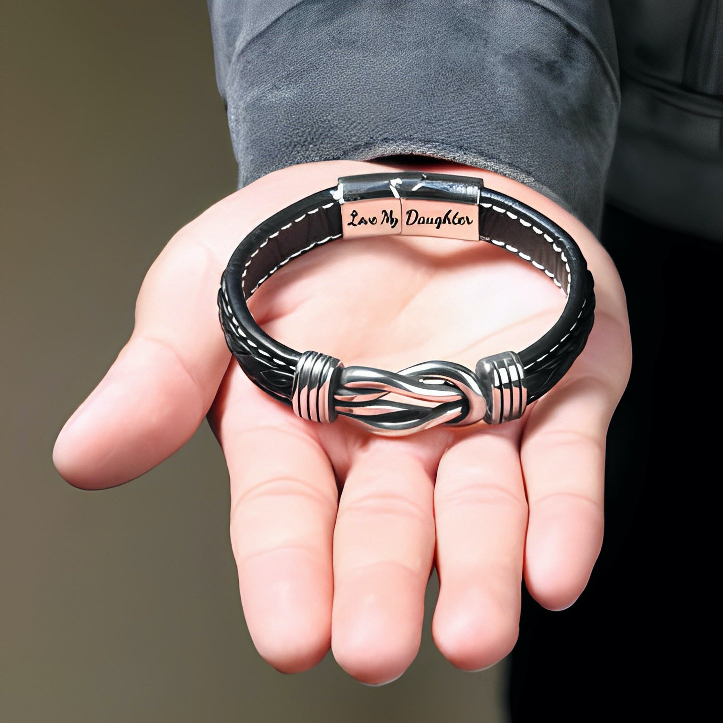 Braided Leather Bracelet - Love My Daughter - "Dad And Daughter Forever Linked Together"