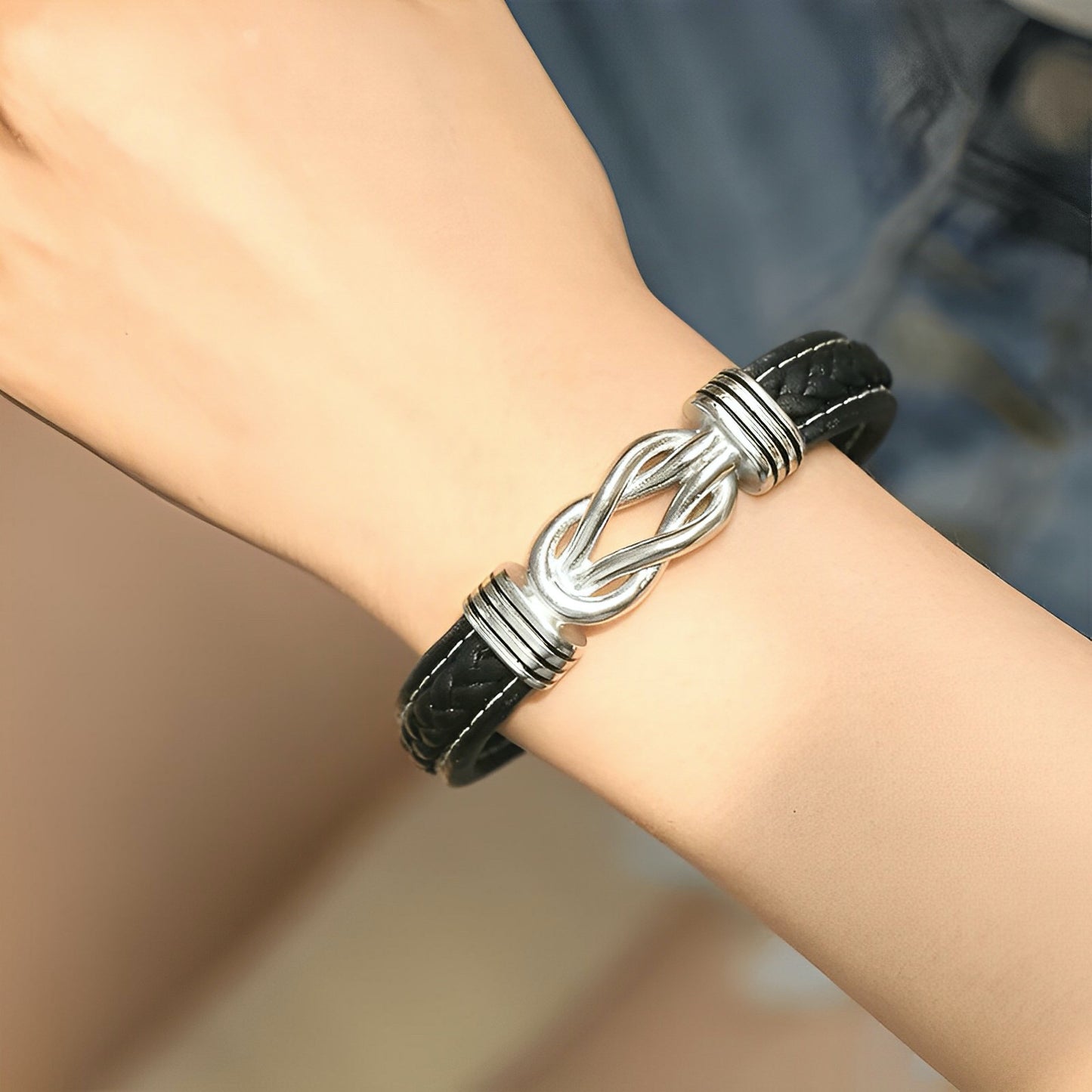 Braided Leather Bracelet - Love My Granddaughter - Forever Linked Together